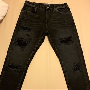 Zara Man Black Distressed Jeans